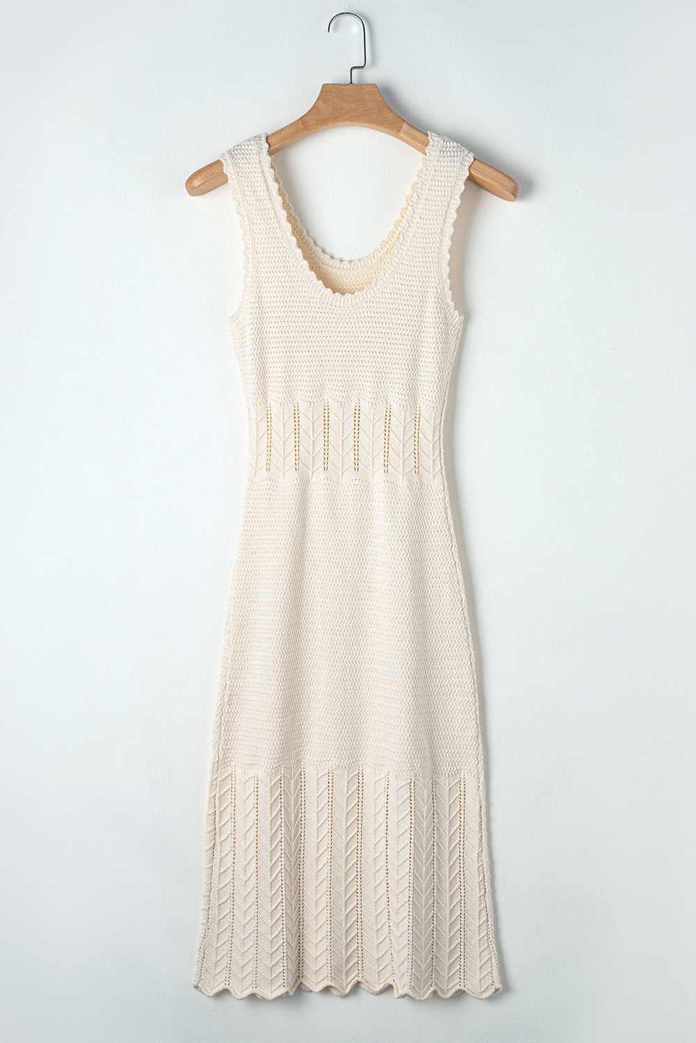 Beige Mix Texture Knitted Sleeveless Sweater Dress