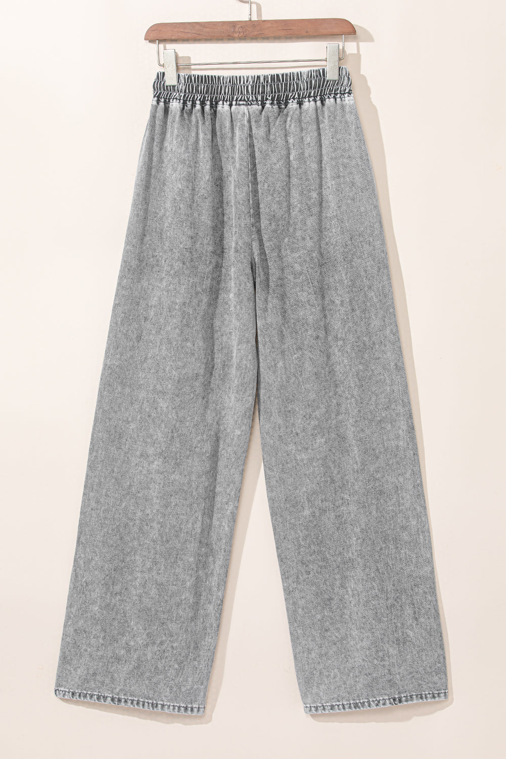 Medium Grey Drawstring Elastic Waist Wide Leg Jeans